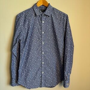 Banana Republic Factory Mens Slim Fit Button Shirt Allover Rose Print Purple Sml